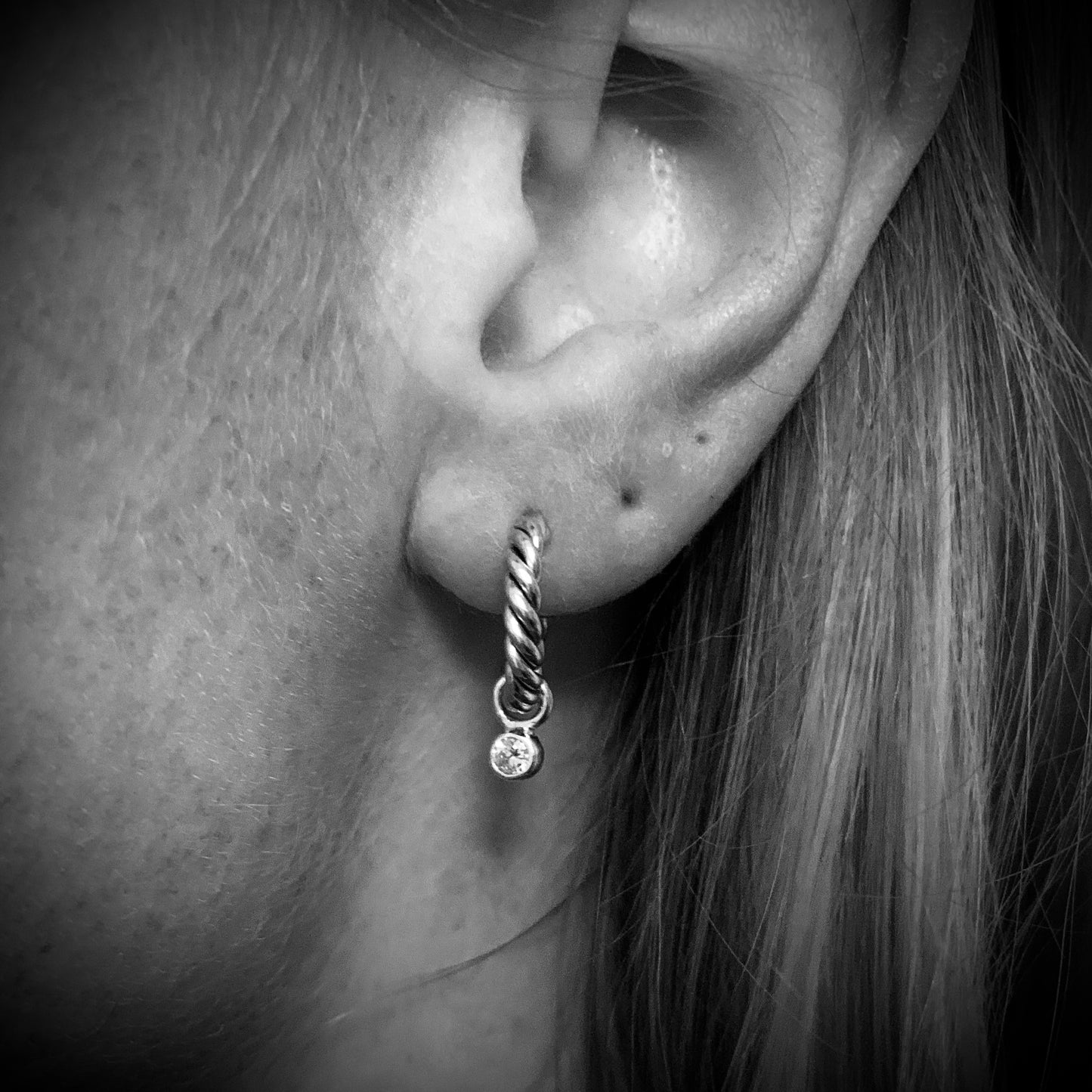 Convertible Rope Hoop Earring with 3mm, 0.10ct. Diamonds