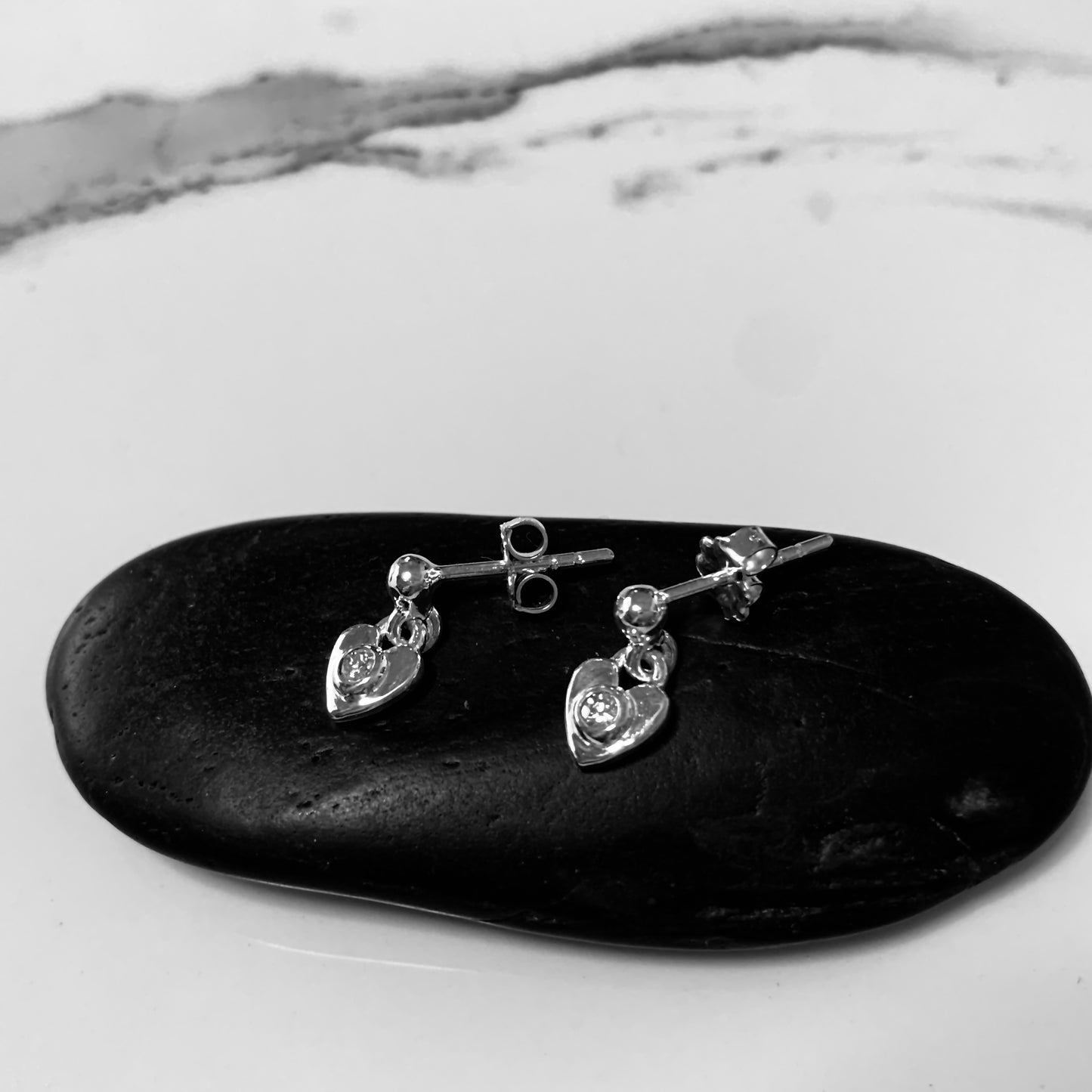 Petite Heart Drop Earring with 2.5mm, 0.06ct. Diamonds.