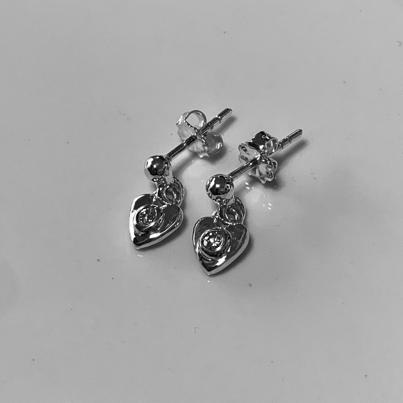 Petite Heart Drop Earring with 2.5mm, 0.06ct. Diamonds.