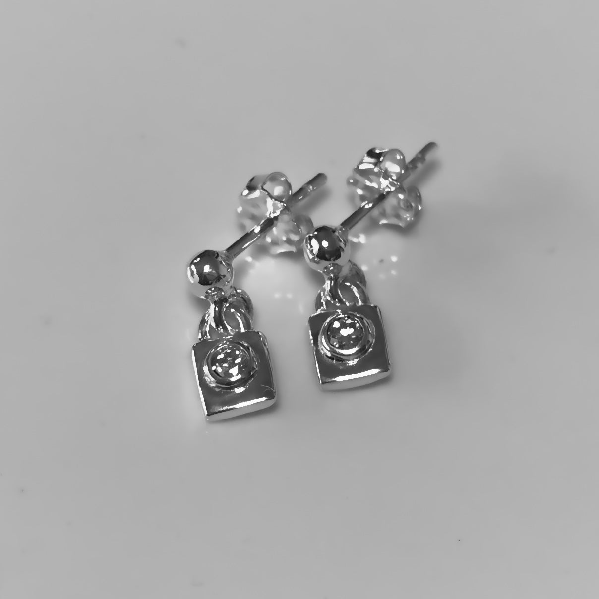 Petite Padlock Drop Earring with 2.5mm,0.06ct. Diamonds.