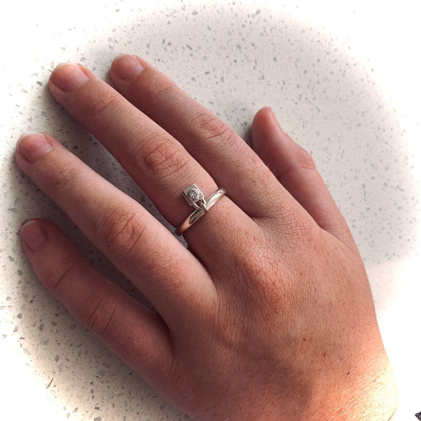 Charm Ring Padlock with 2.5mm, 0.06ct. Diamond.