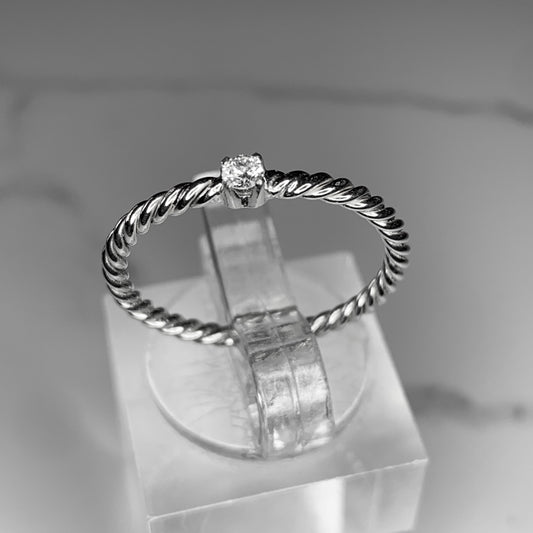 Solitaire Ring with 2.5mm, 0.06ct. Diamond on rope band.