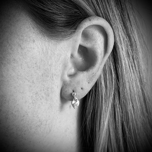 Petite Heart Drop Earring with 2.5mm, 0.06ct. Diamonds.
